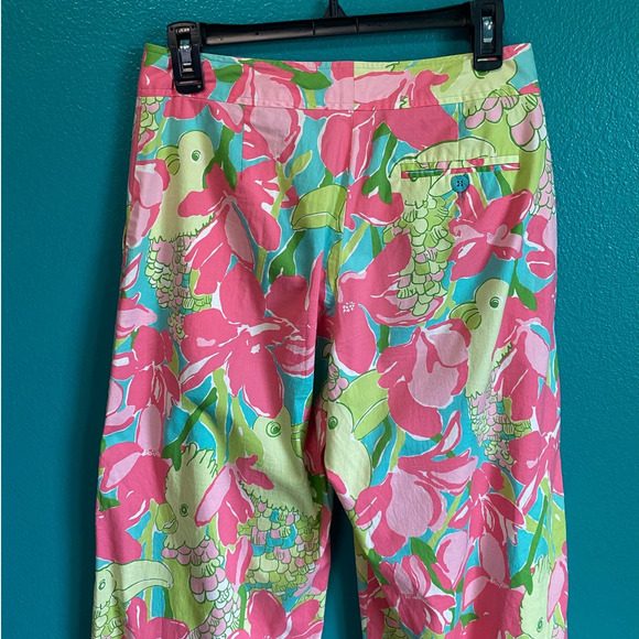 Lilly Pulitzer Parrots in Paradise Pink & Green Wide Leg Pants Women's 4 - Picture 7 of 9